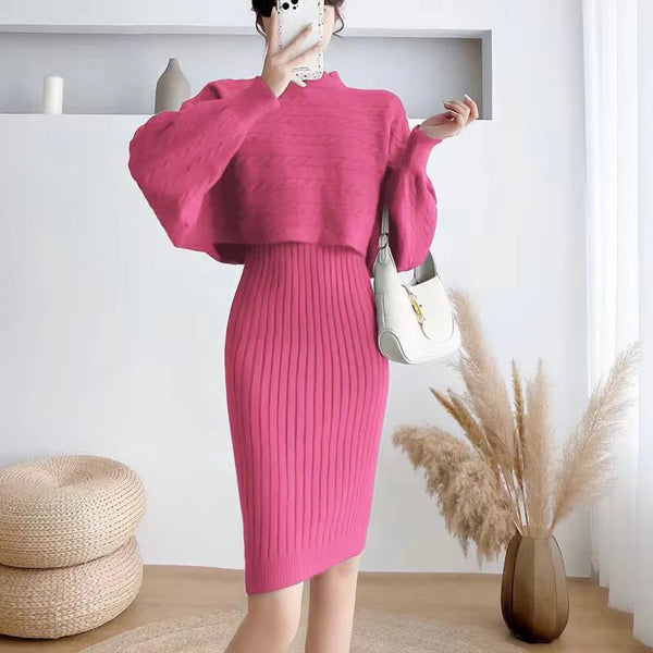 Two Piece Sweater Set Crop Top & Bodycon Dress