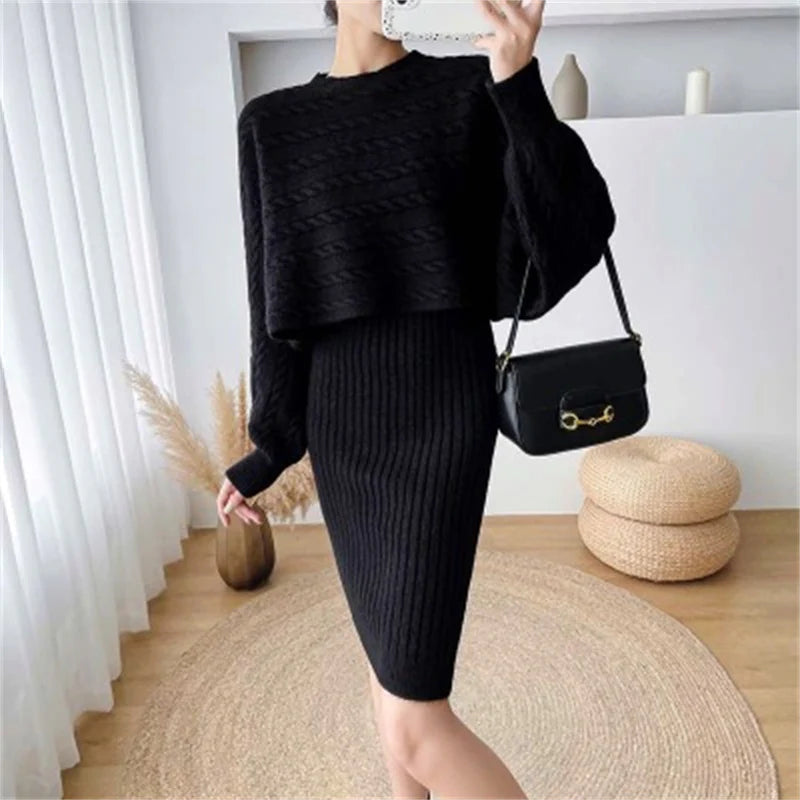 Two Piece Sweater Set Crop Top & Bodycon Dress