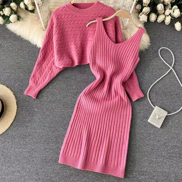 Two Piece Sweater Set Crop Top & Bodycon Dress