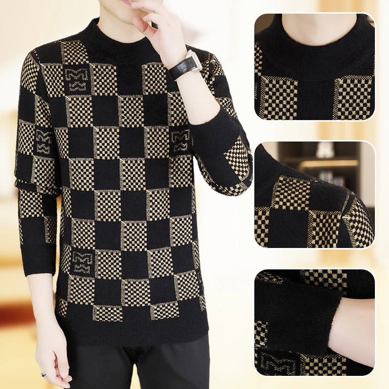 Men‘s Plaid Printed Thickened Pullover