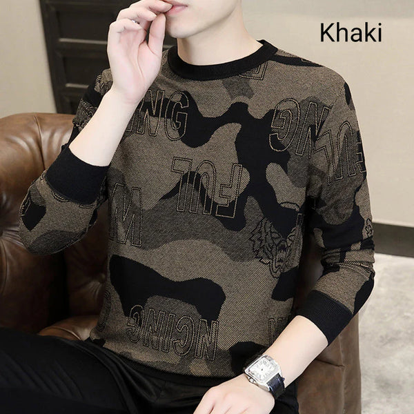 Men's round neck long sleeve printed t-shirt