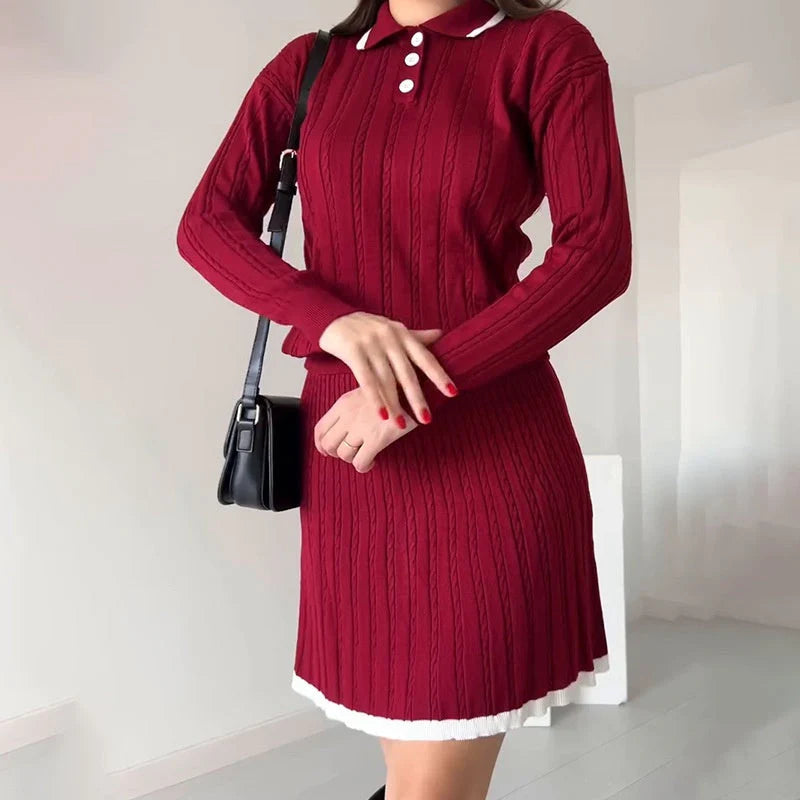 Women's knitted sweater and short skirt 2-piece set