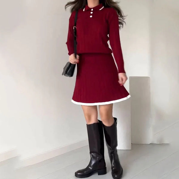 Women's knitted sweater and short skirt 2-piece set