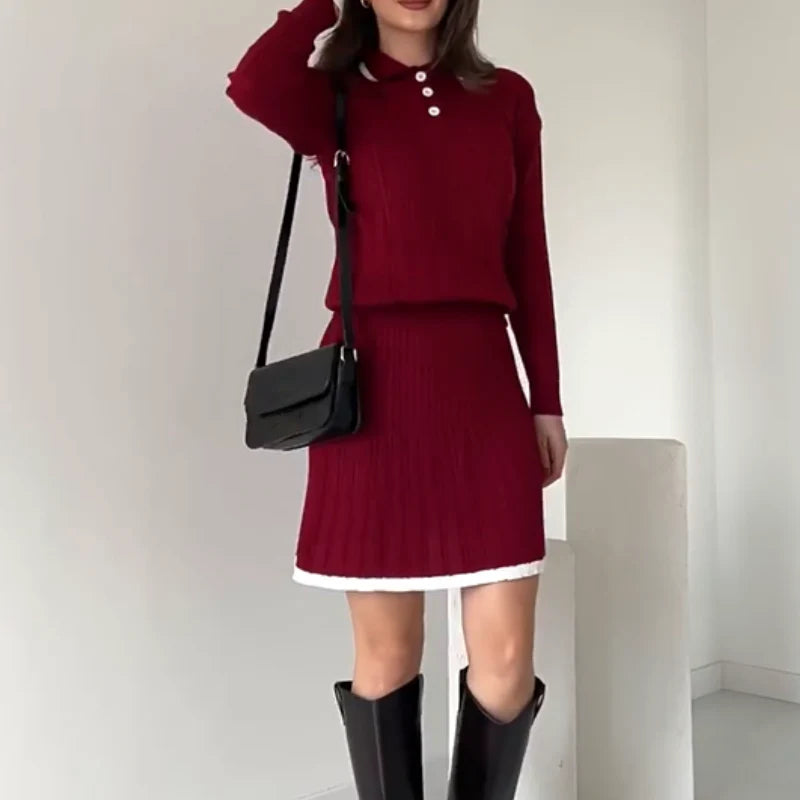 Women's knitted sweater and short skirt 2-piece set