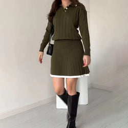 Women's knitted sweater and short skirt 2-piece set