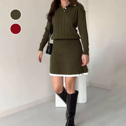 Women's knitted sweater and short skirt 2-piece set